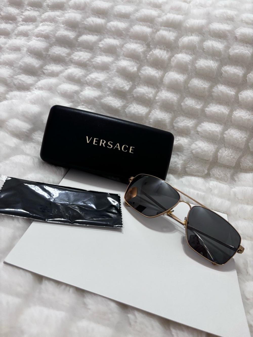 Versace Gold Mirror Pilot Sunglasses VE2216 Polarized W/ Case